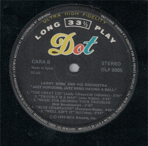 Larry Sonn Orchestra : Jazz Band Having A Ball! (LP, Album, RE)