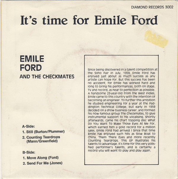 Emile Ford & The Checkmates : It's Time For Emile Vol. II (7", EP, Mono)