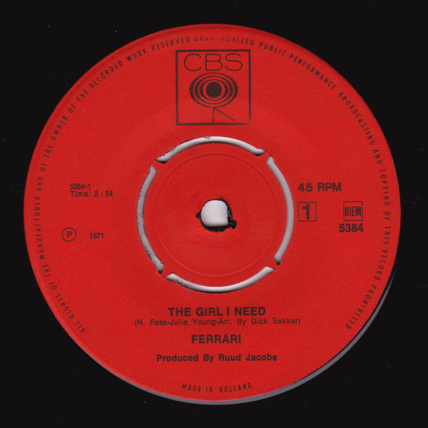 Ferrari (3) : The Girl I Need (7", Single)