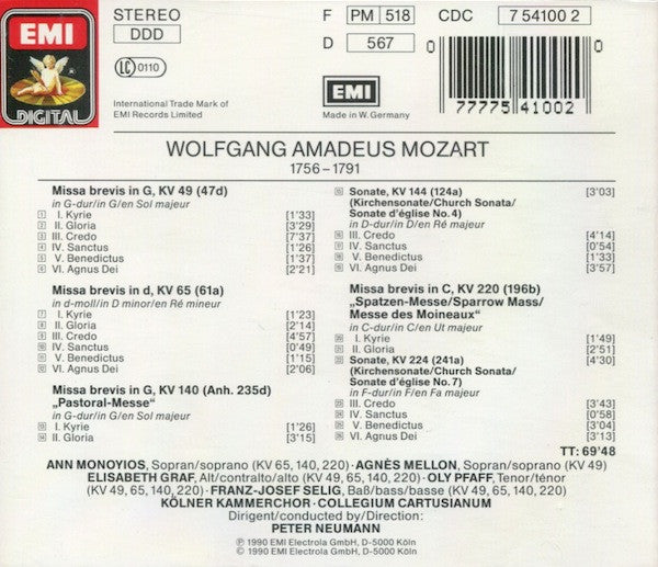 Wolfgang Amadeus Mozart, Peter Neumann (2) : Messen / Masses K. 49 • 65 • 140 • K. 220 "Spatzen-Messe" (CD, Album)