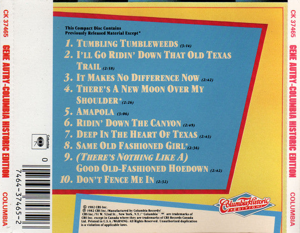 Gene Autry : Columbia Historic Edition (CD, Comp, RE)