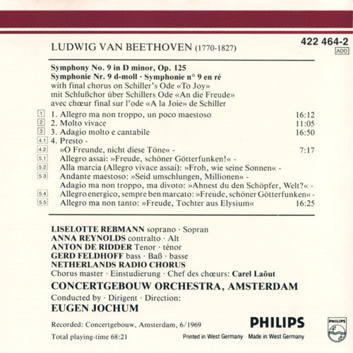 Ludwig van Beethoven, Concertgebouworkest, Eugen Jochum : Symphony No. 9 'Choral' (CD, Album, RE, RM)