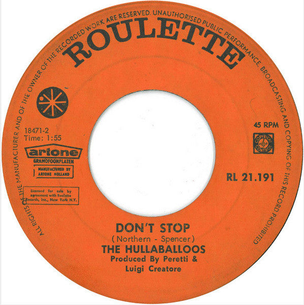 The Hullaballoos : Don't Stop / Learning The Game (7", Single)