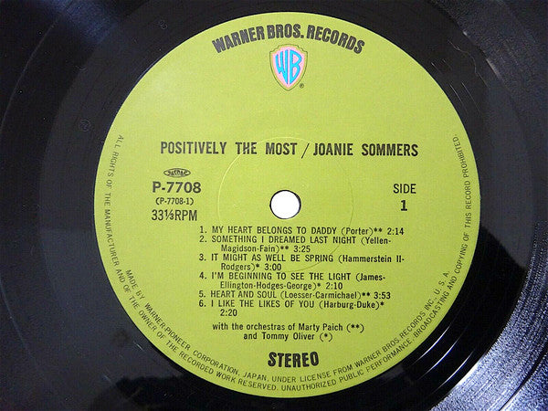 Joanie Sommers : Positively The Most (LP, Album, RE)