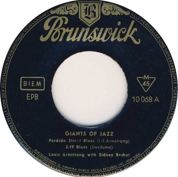 Louis Armstrong With Sidney Bechet : Giants Of Jazz (7", EP, Mono)