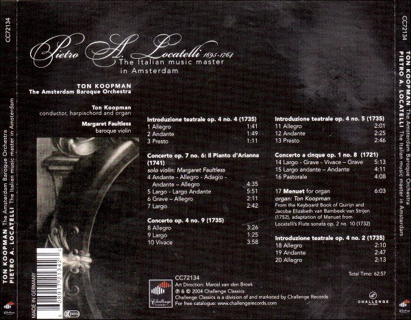 Pietro Antonio Locatelli - Ton Koopman • The Amsterdam Baroque Orchestra • Margaret Faultless : The Italian Music Master In Amsterdam (CD, Album)
