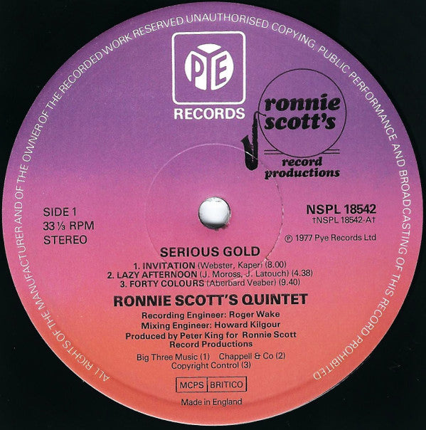 Ronnie Scott's Quintet : Serious Gold (LP, Album)