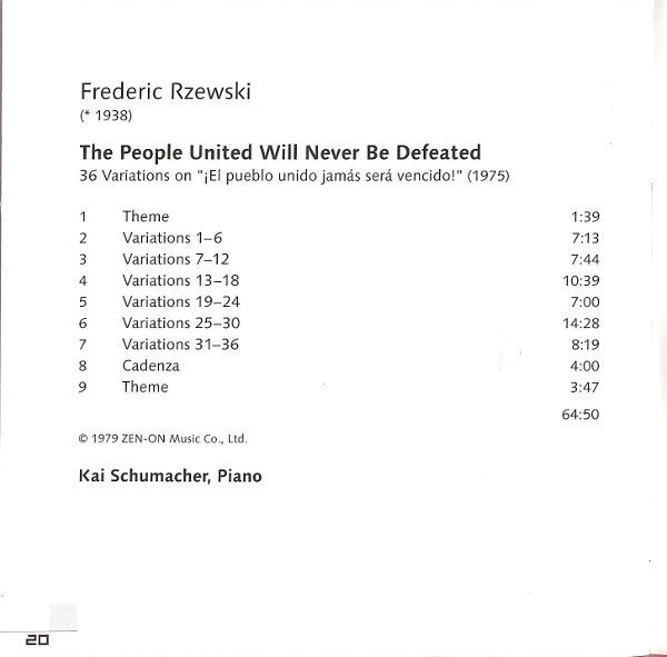 Frederic Rzewski - Kai Schumacher : The People United Will Never Be Defeated (CD)