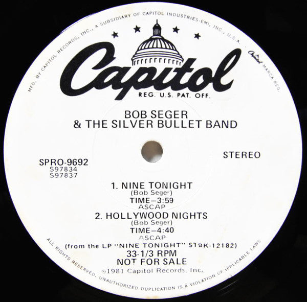 Bob Seger And The Silver Bullet Band : Tryin' To Live My Life Without You (12", Promo, Smplr)