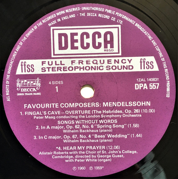 Felix Mendelssohn-Bartholdy : Favourite Composers (2xLP, Comp)