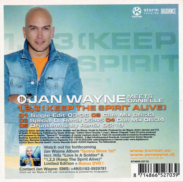 Jan Wayne Meets Danielle (3) : 1, 2, 3 (Keep The Spirit Alive) (CD, Maxi)