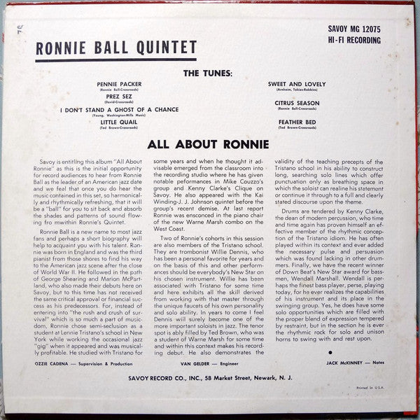 Ronnie Ball : All About Ronnie (LP, Album, Mono)
