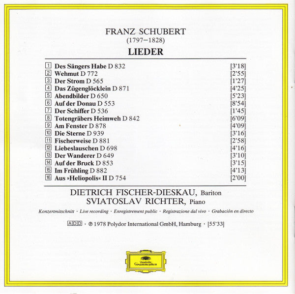 Franz Schubert, Dietrich Fischer-Dieskau, Sviatoslav Richter : Lieder  (CD, Album, RM)