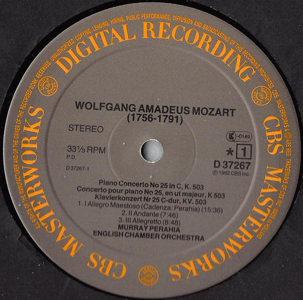 Wolfgang Amadeus Mozart, Murray Perahia, English Chamber Orchestra : Concerti No.25, K.503 / No.5, K.175 (LP)