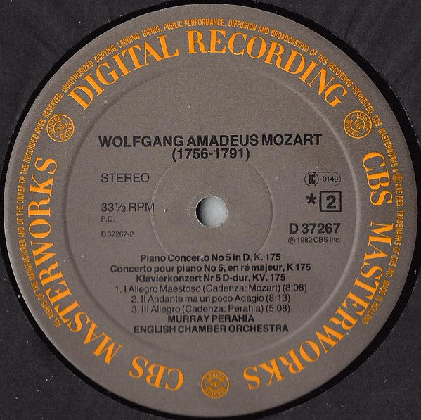 Wolfgang Amadeus Mozart, Murray Perahia, English Chamber Orchestra : Concerti No.25, K.503 / No.5, K.175 (LP)