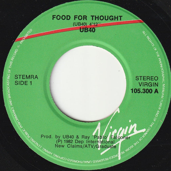 UB40 : Food For Thought (Live) (7", Single)