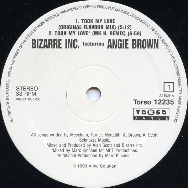 Bizarre Inc Featuring. Angie Brown : Took My Love (12")