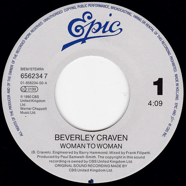 Beverley Craven : Woman To Woman (7", Single)
