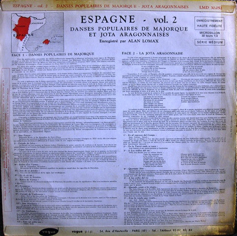 Various : Espagne - Vol. 2 Danses Populaires De Majorque Et Jota Aragonnaises (LP, Album, Mono)