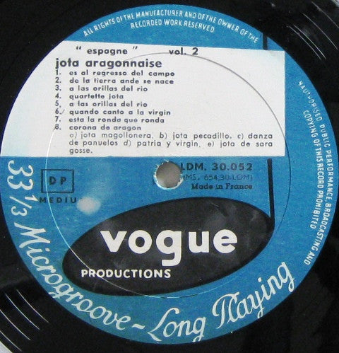 Various : Espagne - Vol. 2 Danses Populaires De Majorque Et Jota Aragonnaises (LP, Album, Mono)