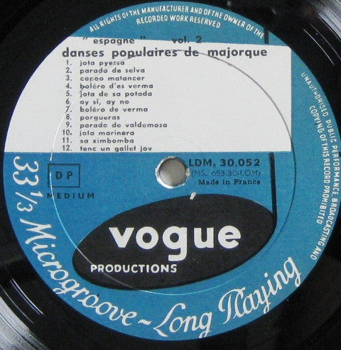 Various : Espagne - Vol. 2 Danses Populaires De Majorque Et Jota Aragonnaises (LP, Album, Mono)
