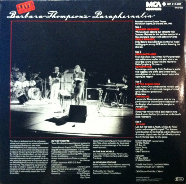 Barbara Thompson's Paraphernalia : Live In Concert (2xLP, Album, Gat)
