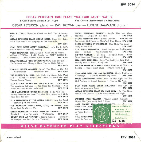 The Oscar Peterson Trio : My Fair Lady Vol. 2 (7", EP, Mono)