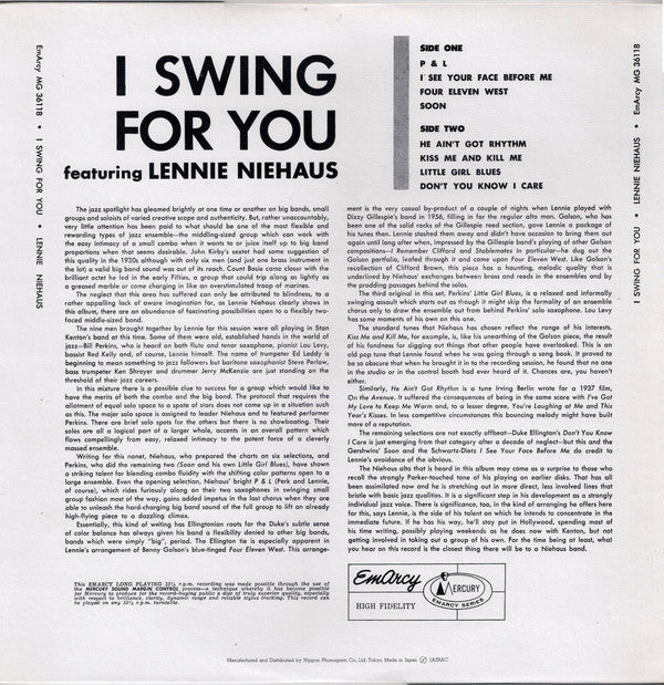 Lennie Niehaus : I Swing For You (LP, Album, RE)