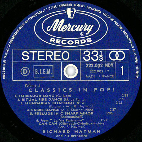 Richard Hayman And His Orchestra : Classics In Pop ! (LP, Album, Blu)