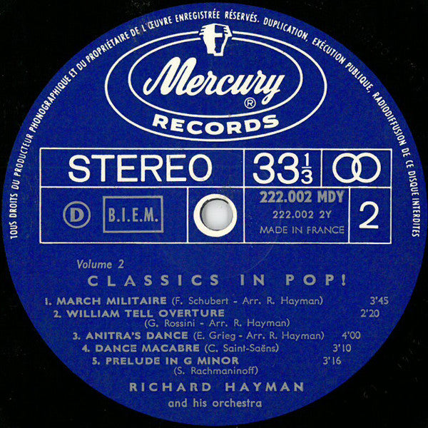 Richard Hayman And His Orchestra : Classics In Pop ! (LP, Album, Blu)