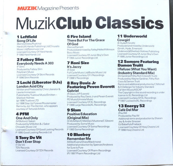 Various : Muzik Club Classics (CD, Comp)