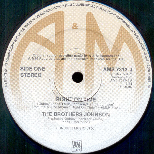 The Brothers Johnson* : Right On Time / Dancin' & Prancin' (12", Single, Ltd)