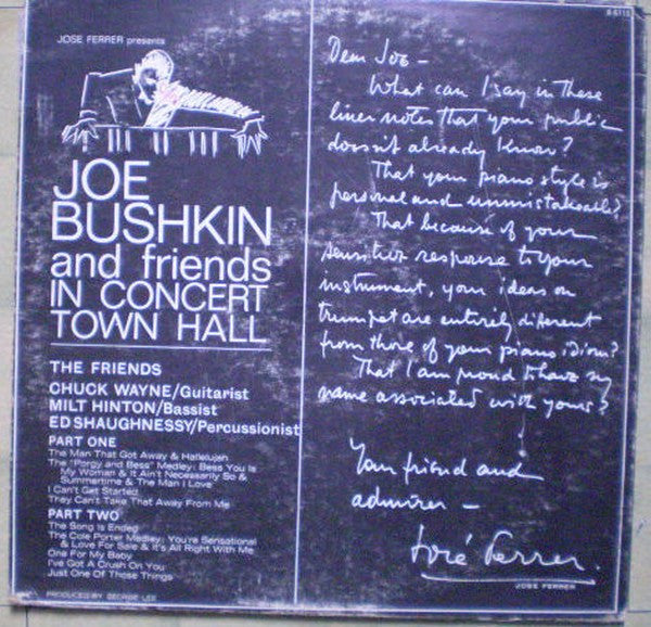 Joe Bushkin : In Concert, Town Hall (LP, Album, Mono)