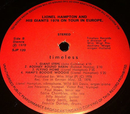 Lionel Hampton & His Giants Of Jazz : Live In Emmen/Holland (LP, Album)