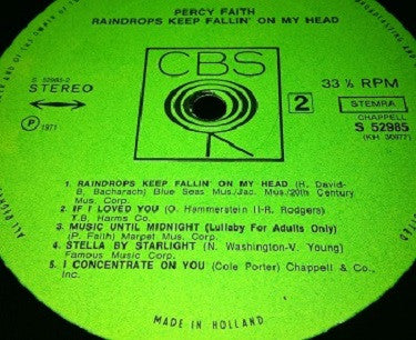 Percy Faith : Raindrops Keep Fallin' On My Head (LP, Album, RE)