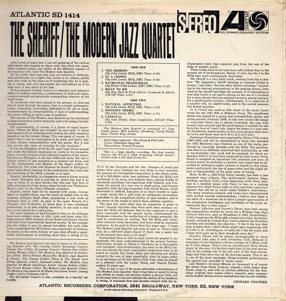 The Modern Jazz Quartet : The Sheriff (LP, Album, RE)