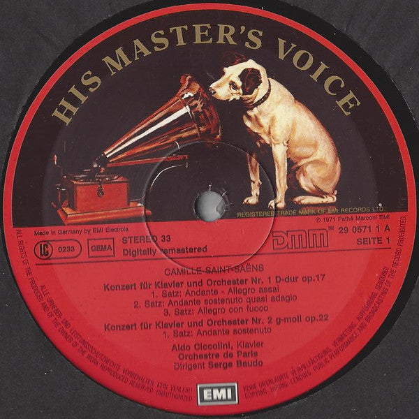 Camille Saint-Saëns, Aldo Ciccolini, Orchestre De Paris, Serge Baudo : Piano Concertos Nos. 1, 2 & 3 (LP, Comp, RM, Dir)