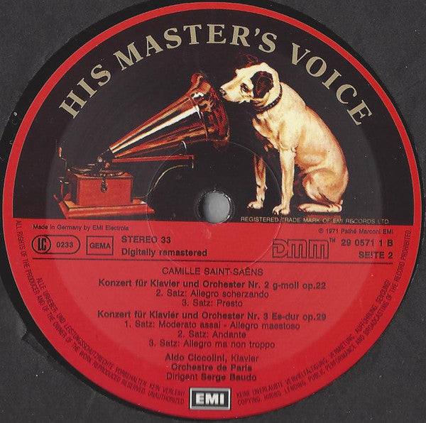 Camille Saint-Saëns, Aldo Ciccolini, Orchestre De Paris, Serge Baudo : Piano Concertos Nos. 1, 2 & 3 (LP, Comp, RM, Dir)