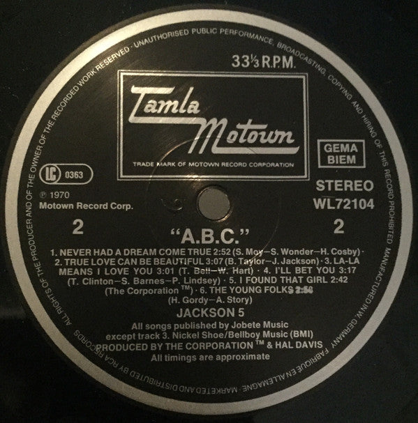 The Jackson 5 : ABC (LP, Album, RE)