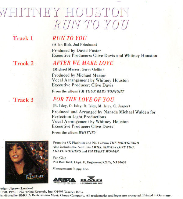 Whitney Houston : Run To You (CD, Single)