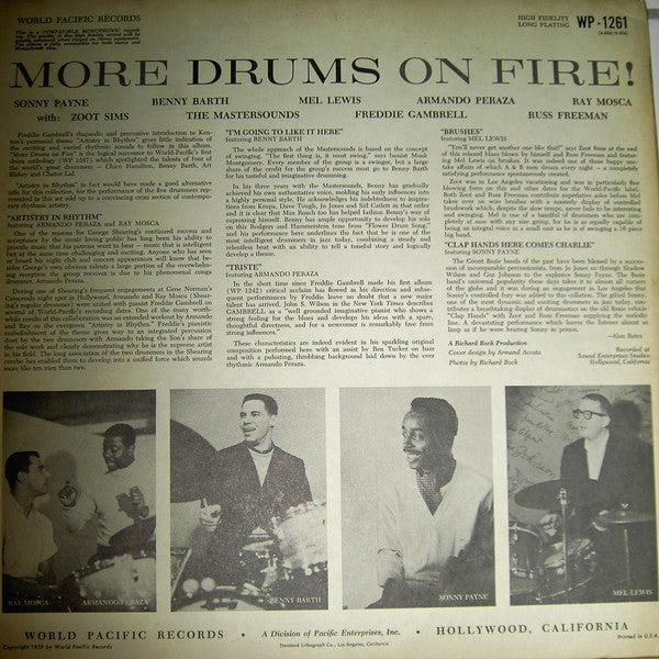 Various : More Drums On Fire: The Drums Of:  Sonny Payne, Benny Barth, Mel Lewis, Armando Peraza & Ray Mosca (LP)