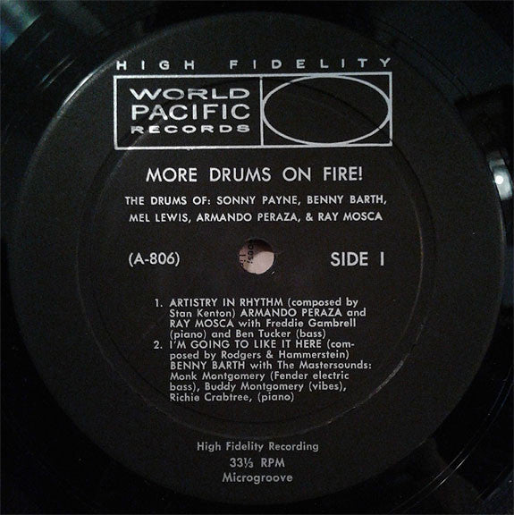 Various : More Drums On Fire: The Drums Of:  Sonny Payne, Benny Barth, Mel Lewis, Armando Peraza & Ray Mosca (LP)