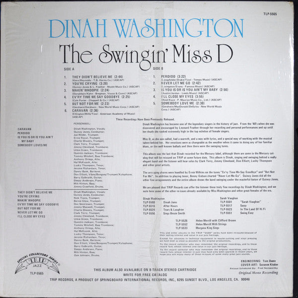 Dinah Washington : The Swingin' Miss D (LP, Album, Mono, RE)