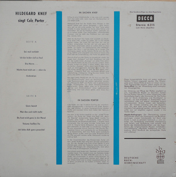Hildegard Knef : Singt Cole Porter (LP, Album, Club)