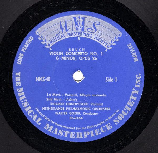 Nederlands Philharmonisch Orkest, Walter Goehr , Conductor - Utrechts Stedelijk Orkest ,  Paul Hupperts , Conductor - Violinist,  Ricardo Odnoposoff : Bruch - Violin Concerto No. 1 G Minor, Op. 26 -  Paganini - La Campanella (10", Mono)