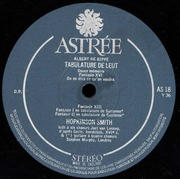 Albert De Rippe / Hopkinson Smith : Tabulature De Leut (LP, Album, Gat)