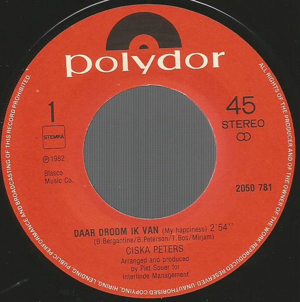 Ciska Peters : Daar Droom Ik Van (7", Single)