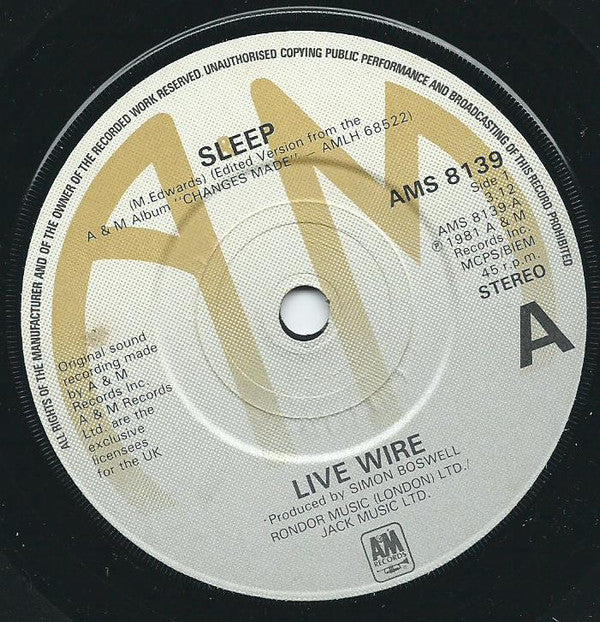 Live Wire (3) : Sleep (7", Single)