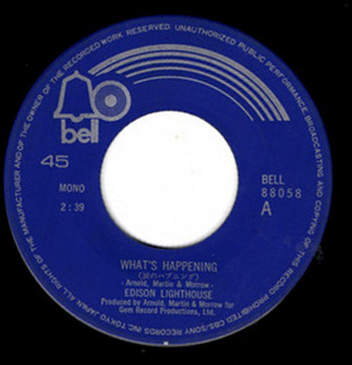 Edison Lighthouse = Edison Lighthouse : What's Happening = 涙のハプニング (7", Single, Mono)