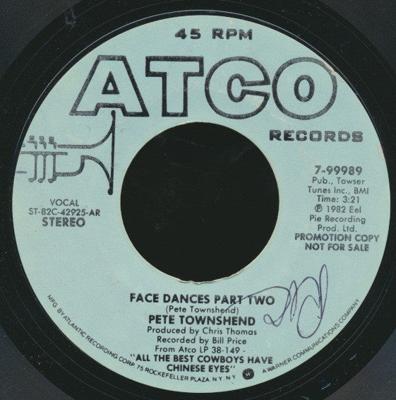 Pete Townshend : Face Dances Part Two (7", Single, Mono, Promo)